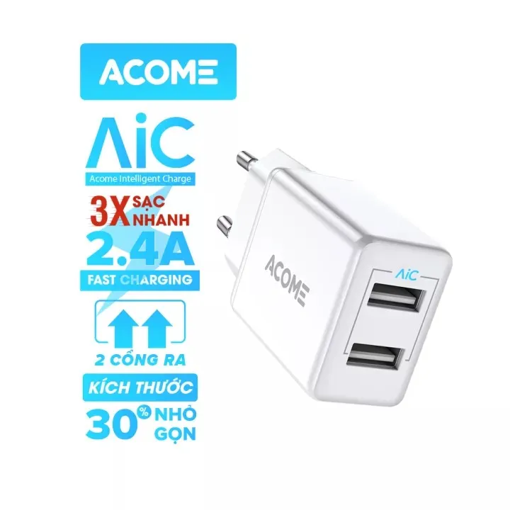 Cóc sạc 2 cổng USB Acom 2.4A  -  AC03 | Chính hãng - Giá rẻ - Chất lượng - Ship toàn quốc