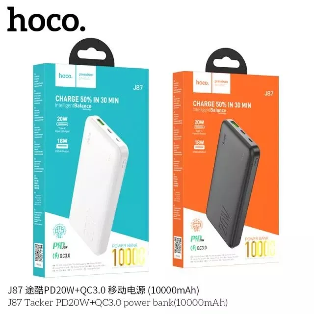 Pin dự phòng sạc nhanh Hoco J87 QC 10000mah 3.0 và PD 20w,cổng sạc type-c sạc đảo chiều