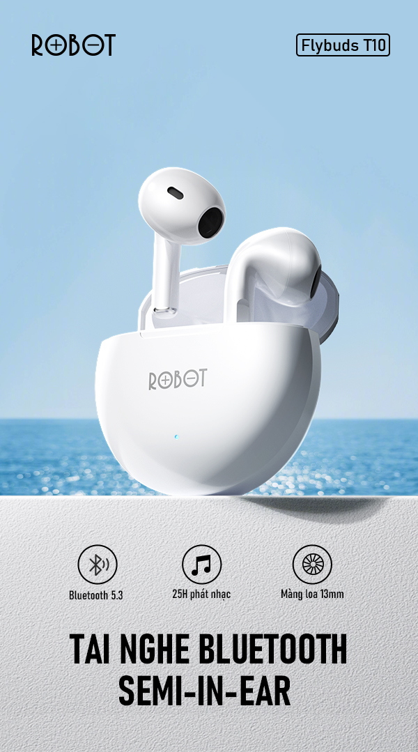 Tai nghe Bluetooth Semi-in-ear Robot Flybuds T10S - Chính hãng, giá rẻ, uy tín