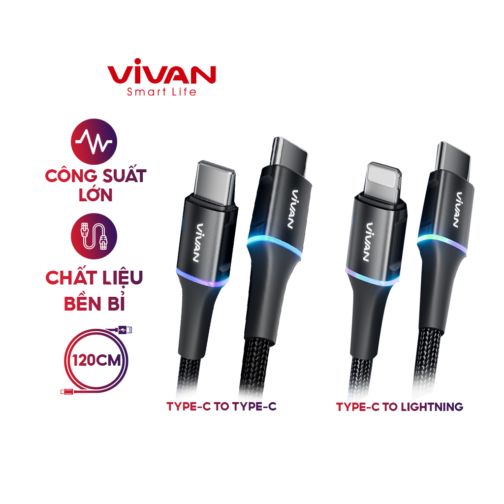 Cáp sạc nahnh Vivan PD 27W Led 7 màu - VDCL120