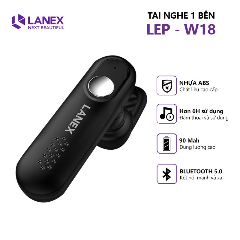 Tai nghe Bluetooth LANEX LEP-W18 Black - Chính hãng, giá rẻ, uy tín