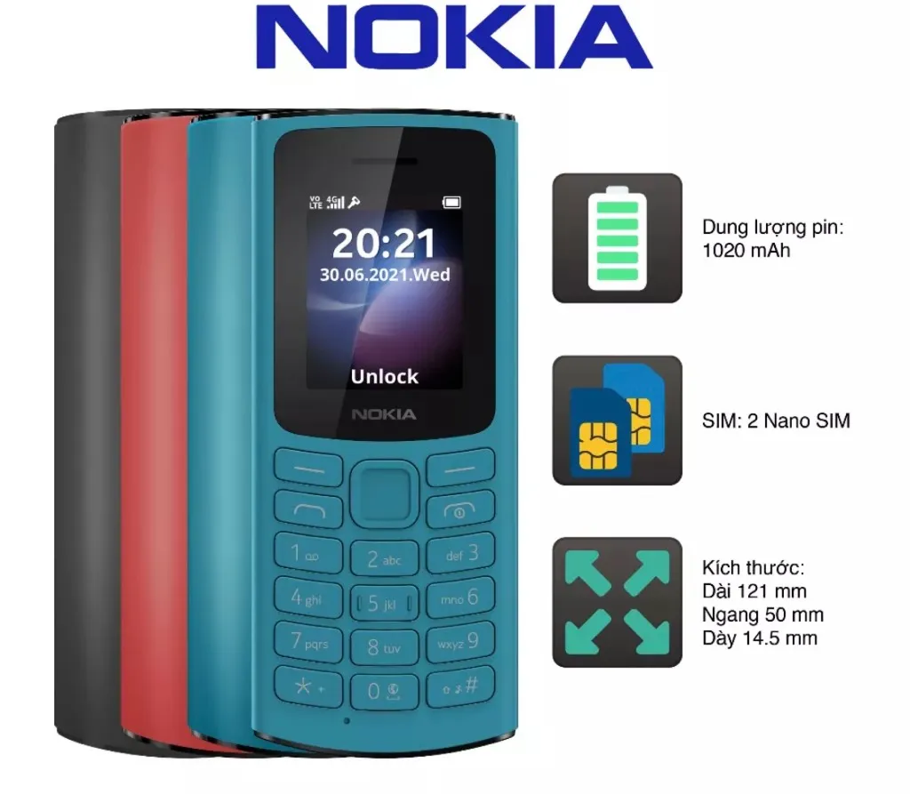 Điện thoại bàn phím Nokia 105 4G Chính Hãng