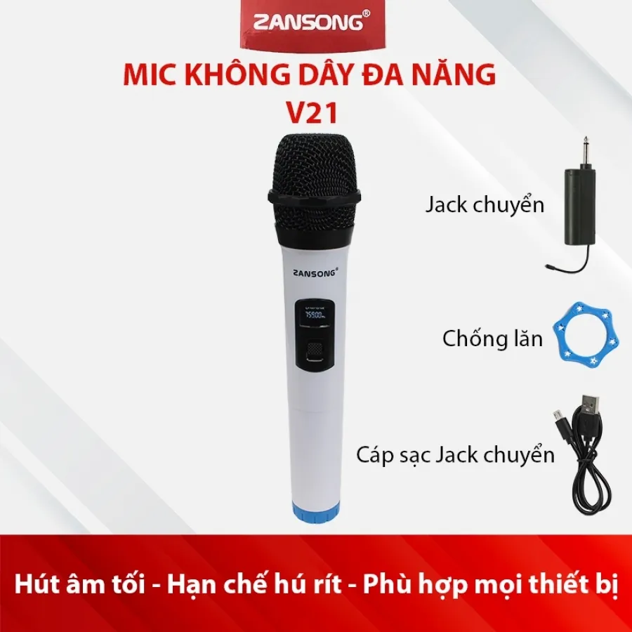 Mic karaoke không dây đa năng ZANSONG V21 - Chính hãng, giá rẻ, uy tín