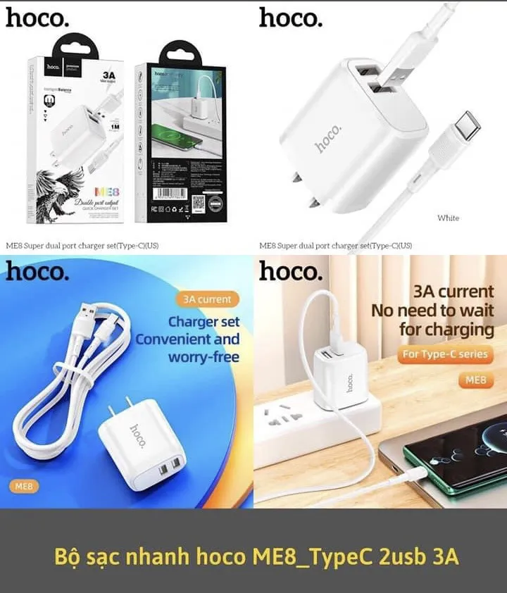 BỘ SẠC NHANH 3A HOCO 2 CỔNG USB - ME8 | Chính hãng - giá rẻ - chất lượng